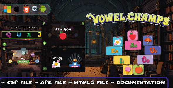 Vowel Champs – Educational Game - Construct 3, HTML5