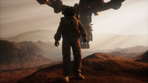 Astronaut Walking on an Mars Planet