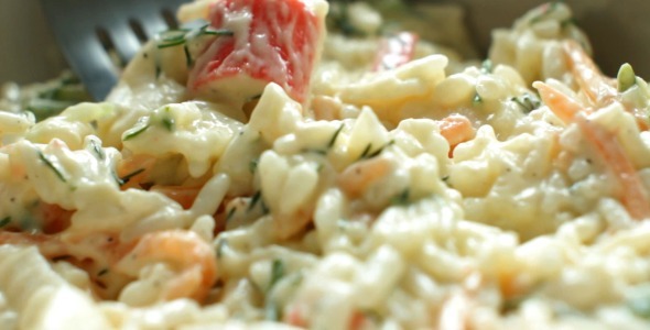 Crab Stick Salad With Rice and Sour Cream