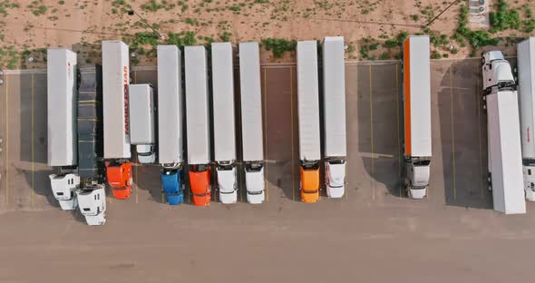 Aerial View of Transportation Station with Truck Stop Near Interstate Highway