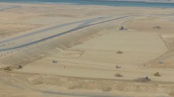 Soil Compactor and Bulldozer During Road Construction Works Timelapse