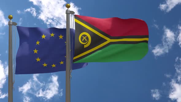 European Union Flag Vs Vanuatu Flag On Flagpole