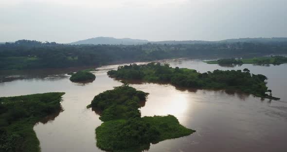 Aerial shot of the source of the Nile river in Uganda, Africa. 4K