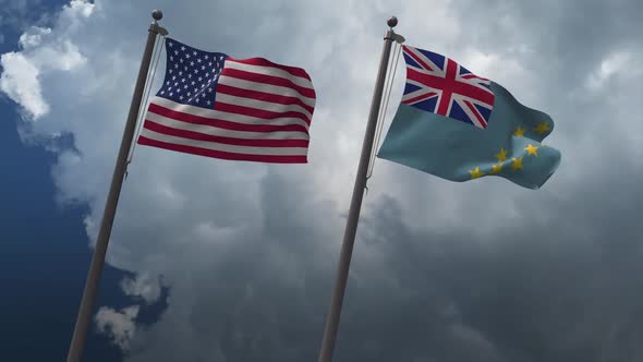 Waving Flags Of The United States And The Tuvalu 2K