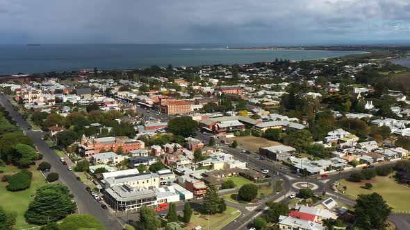 AERIAL Downtown Coastal Historical Australian Village of Queenscliff