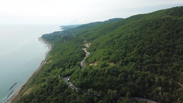 Drones Eye View - Curvy Road From the High Mountain Pass To Sochi, Russia