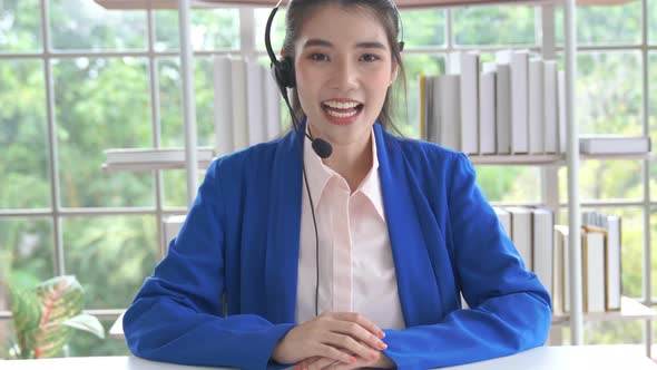 Video Call Camera View of Businesswoman Talks Actively in Videoconference