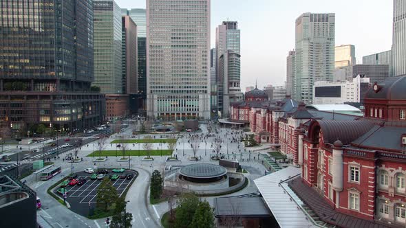 Tokyo Famous Railway Terminal Square at Dusk Timelapse