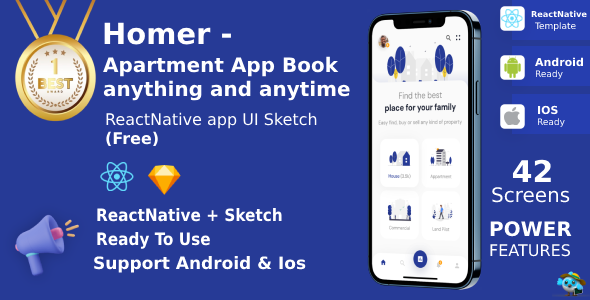 Rent Apartment/Home Search&Book App | UI Kit | ReactNative | Sketch FREE | Life Time Update | Homer
