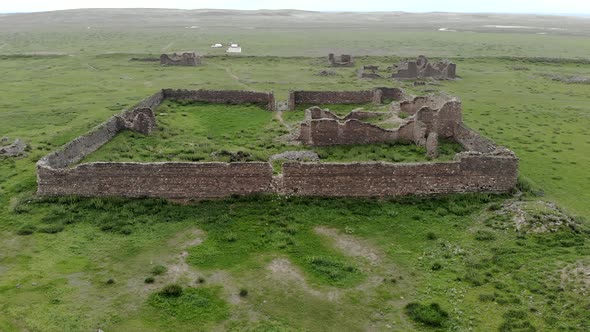 Ruins of Ancient City, Building and Wall From Ancient Times in Treeless Vast Plain