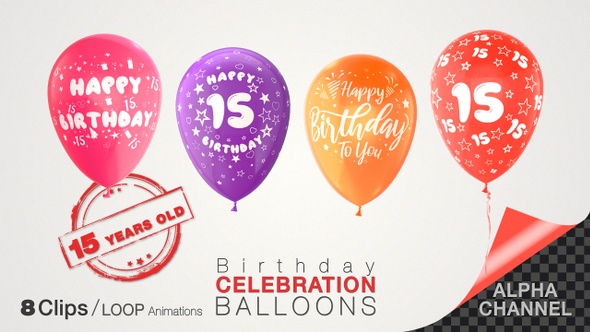 15th Birthday Celebration Balloons / Fifteen Years Old alt