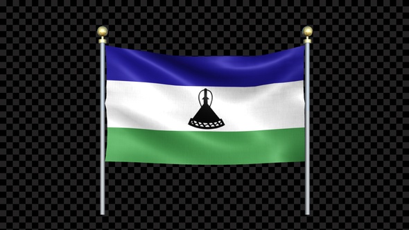 Lesotho Flag Waving In Double Pole Looped