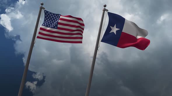 Waving Flags Of The United States And The Texas State 2K