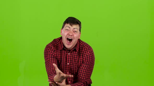 Aggressive Man, He Is Angry at All and Can Not Be Stopped. Green Screen