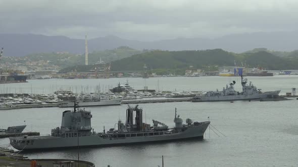 Port in Italian La Spezia City, Replenishment Oiler, Naval Auxiliary Ship