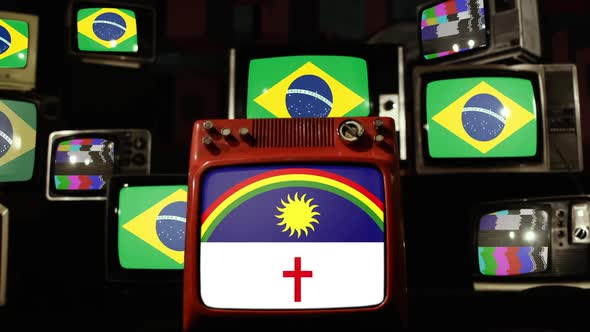 Flag of State of Pernambuco and Brazil Flags on Retro TVs.