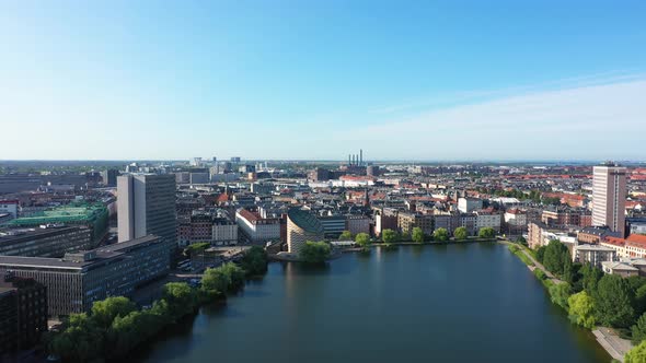 Aerial view of the Sankt Jorgens So lake in Copenhagen