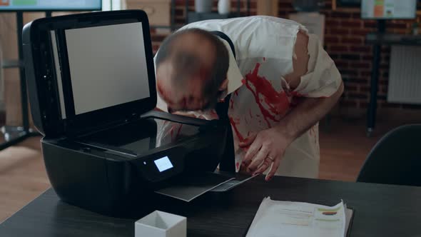 Creepy Doomsday Braineating Monster Damaging Photocopy Electronic Device