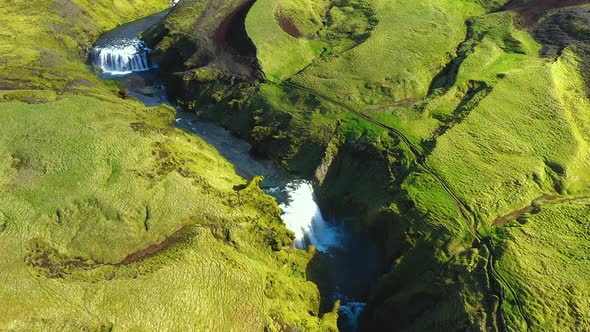 Flying Over the Skogar River, Iceland