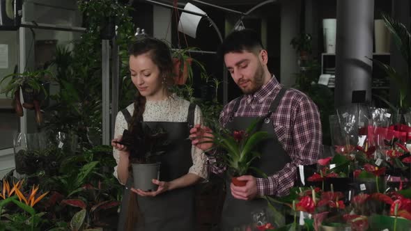 Two Florists Holding Flowers and Looking at the Camera