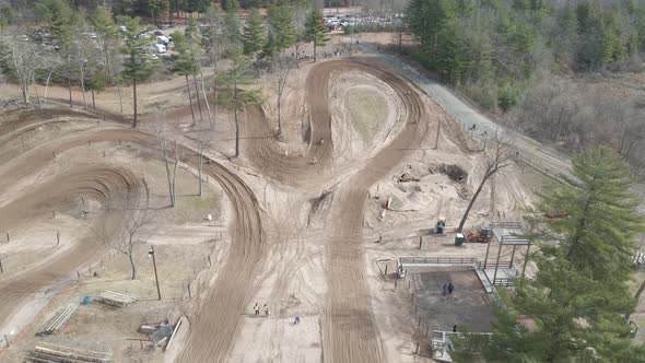 Aerial fly over of dirtbike track berm shot at 4k 60p