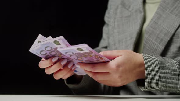 Businesswoman Counting Money Rich Woman Holding a Stack of 500 Euro in Hands