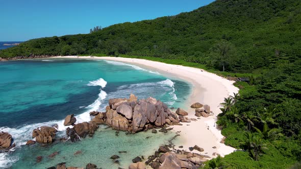 Anse Cocos Beach La Digue Island Seyshelles Drone Aerial View of La Digue Seychelles Bird Eye View