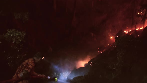 Forest Fire at Night, Firefighter