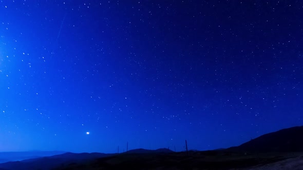 Beautiful Star Trails in Dark Blue Sky, Night Clear Weather with Starry Day. Starry Sky Time Lapse