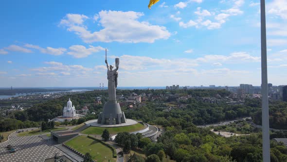 Kyiv - National Flag of Ukraine By Day. Aerial View. Kiev