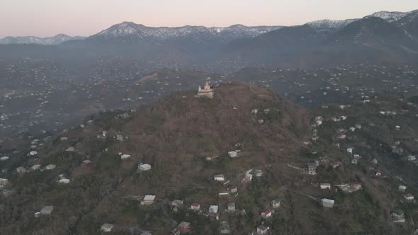 Aerial view of Trinity Church on Mount Sameba in Batumi, Adjara, Georgia