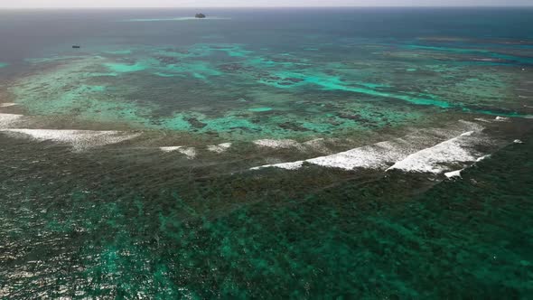 Caribbean Ocean Barrier Reef Belize Aerial Shot 4K