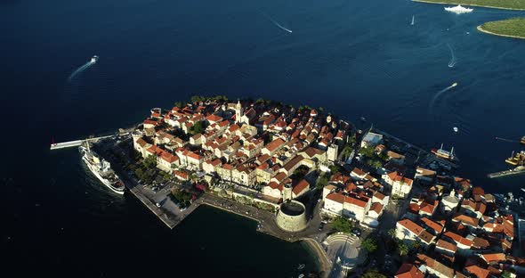 Aerial view of Korcula, Korcula island, Croatia.