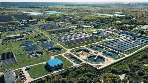 Drone Shot of a Big Biological Wastewater Treatment Plant