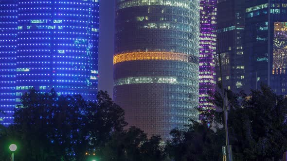 The Highrise District of Doha Night Timelapse