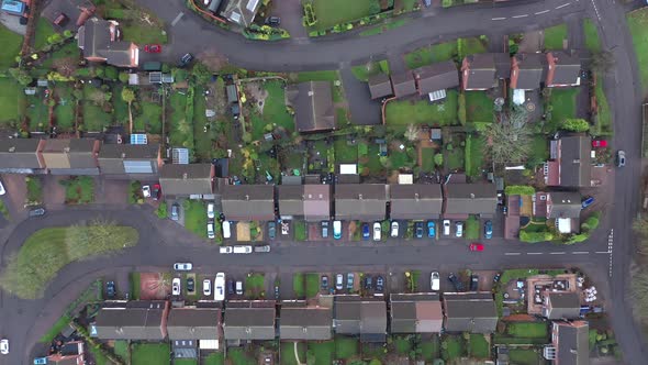 Aerial view of houses and roads in a residential area of the city