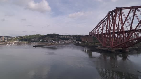 Forth Rail Bridge at track level, flying in a forward motion from South to North, looking towards No