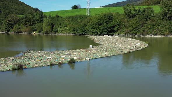 Aerial view of the polluted Ruzin reservoir in Slovakia