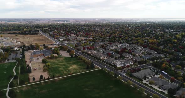 A high drone flight drops to reveal more detail in a west Greeley neighborhood.