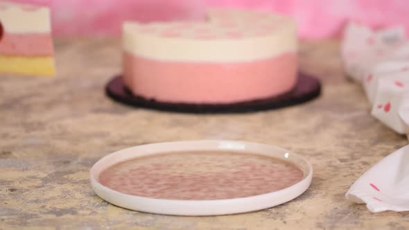 A Piece of Delicious Strawberry Mousse Cake, Modern Dessert