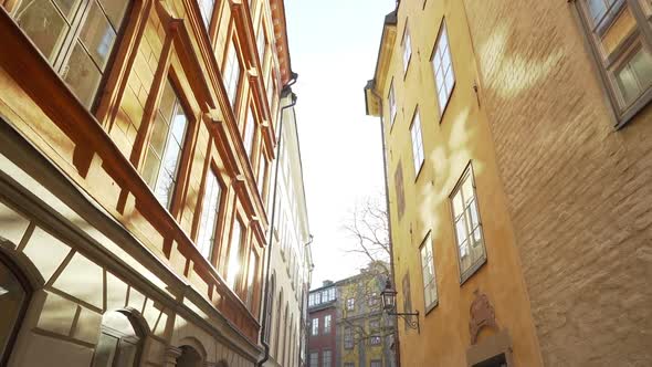 Apartment Building Streets in Stockholm Area. Scandinavian Facades of Old Town