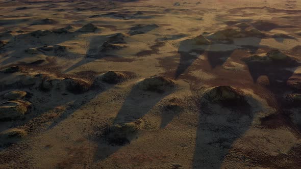 Panoramic Aerial Shot of Endless Field Horizon and Sun Shining Bright