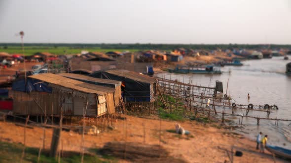 Medium Shot of Tilt Shift Village at Phnom Kraom