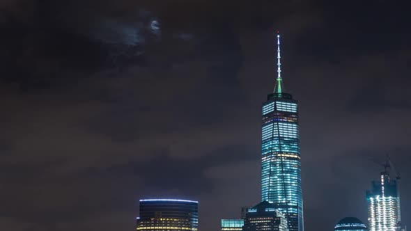 New York City Skyline With Moon Rise