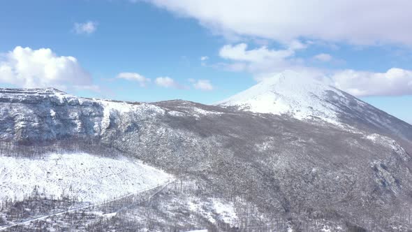 Mountain peak  of Rtanj by winter 4K aerial video