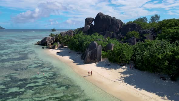 Anse Source d'Argent Beach La Digue Island Seyshelles Drone Aerial View of La Digue Seychelles Bird