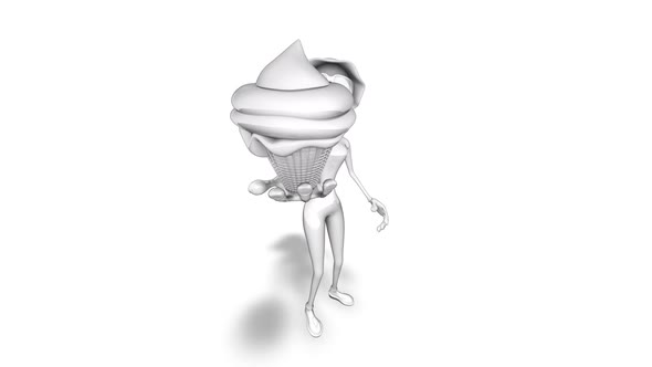 Woman 3D Cartoon Show Ice Cream  3D Looped on White