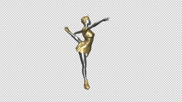 Ice Skater - Female Figurine - Gold and Silver - Skating Transition - I - Alpha Channel alt