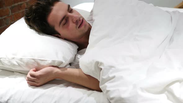 Nightmare, Sleeping Man Awakes by Scary Dream