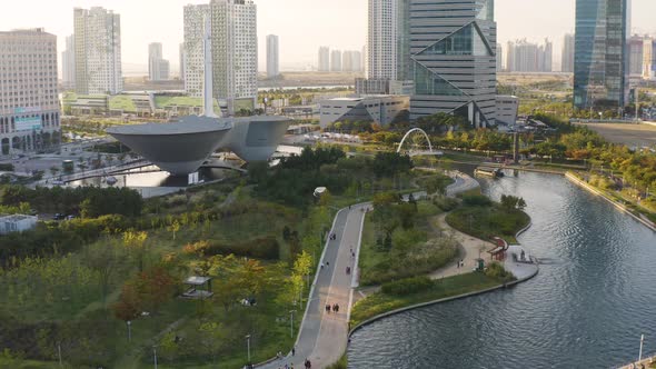 4K Aerial Drone Footage View of Central Park in Songdo